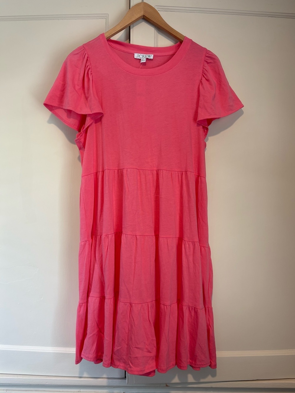 J. Crew Pink Flutter Sleeve Tired Cotton Dress